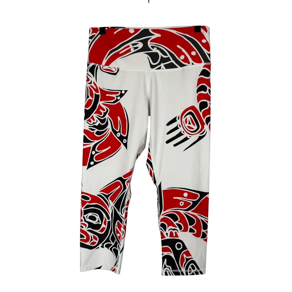NoMiNou Activewear Leggings Women M White Red Native Print Cropped Yoga Pants